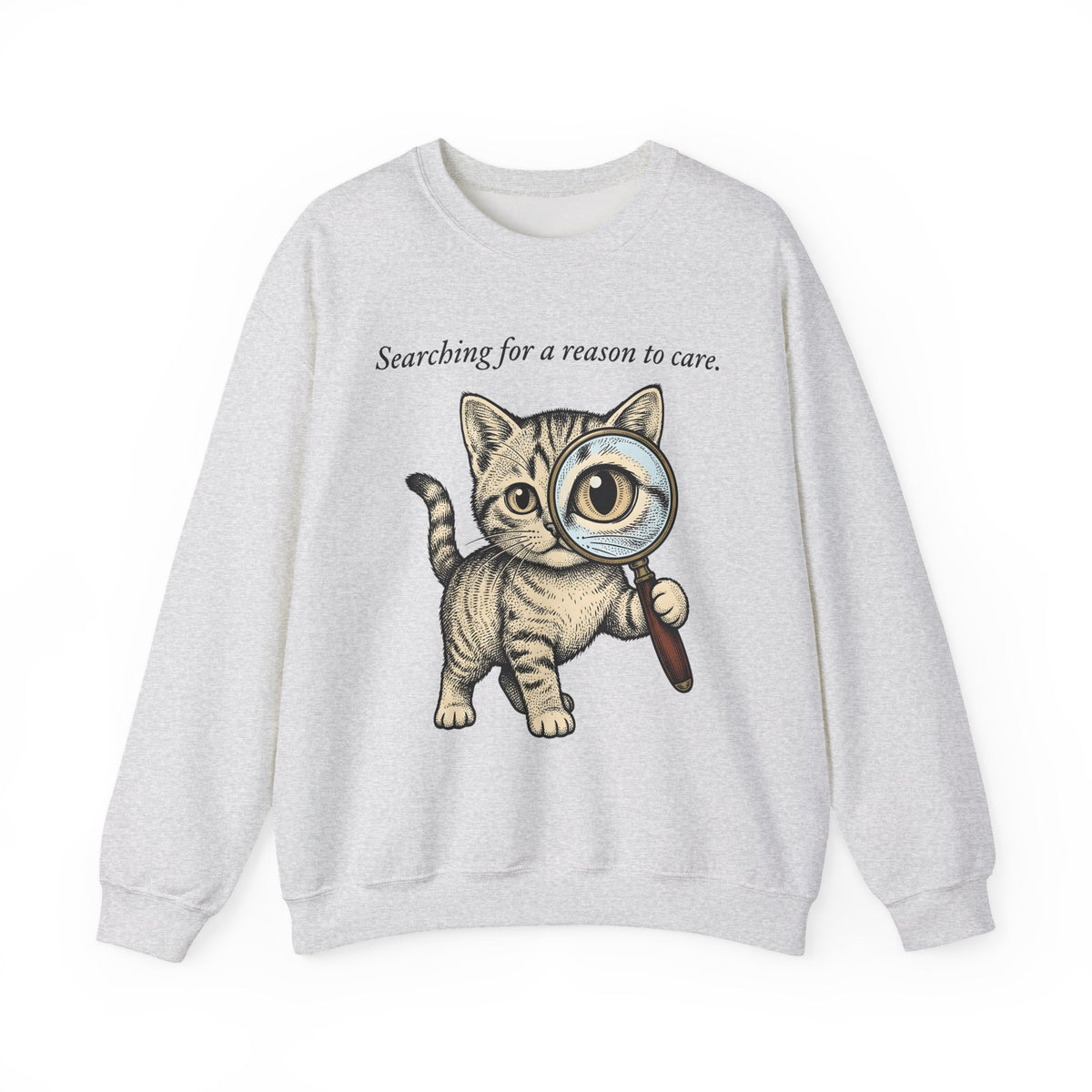 Tabby Cat Sweatshirt Cat Humor Gift Women Vintage Sweatshirt Kitty Sweatshirt Cat Fan Retro Sweatshirt Funny Graphic Hand Drawn Magnifying Glass Sweatshirt