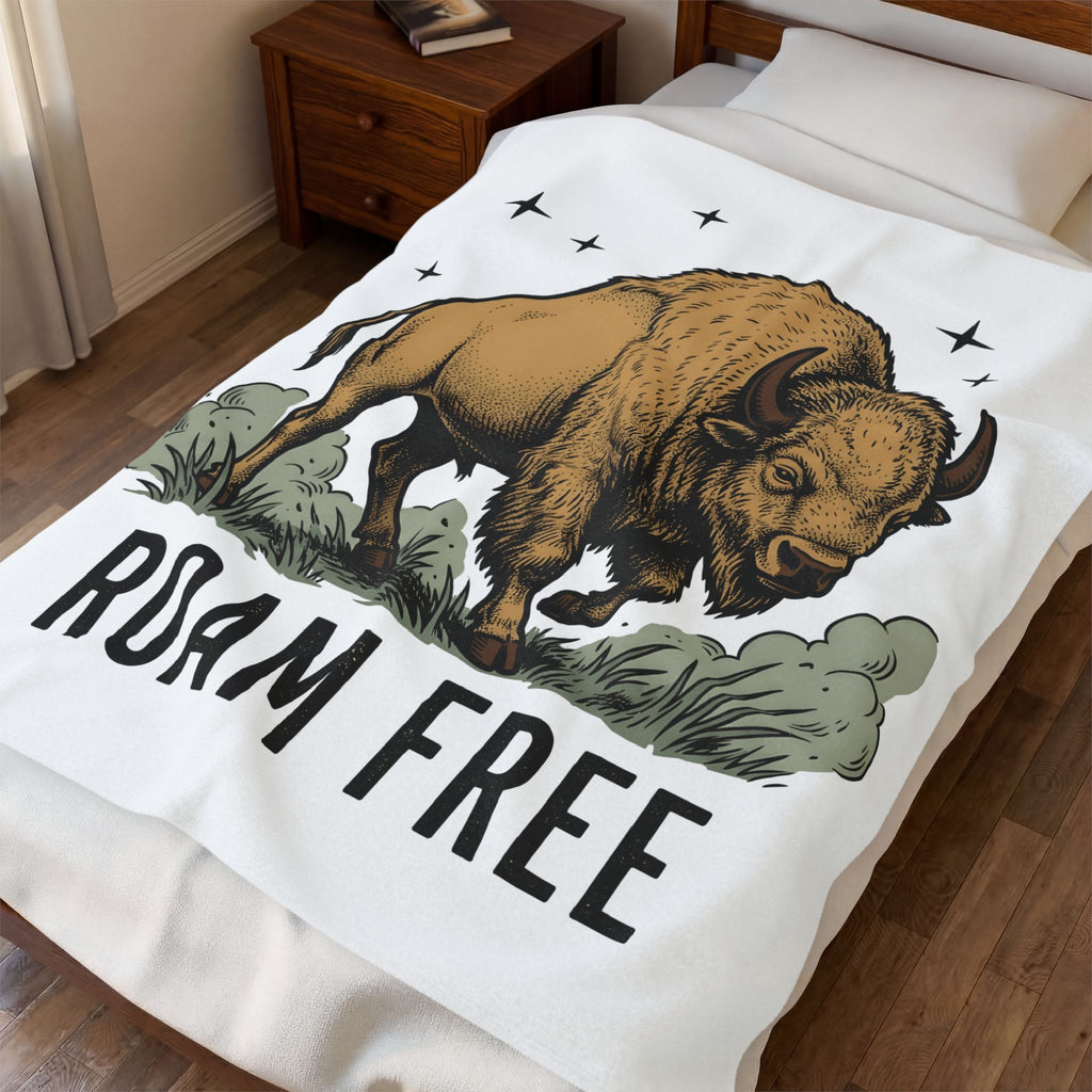 Buffalo Art Blanket Animal Environment Gift Women Rustic Blanket Bison Blanket Wildlife Fan Primitive Blanket Eco Graphic Line Art Star Symbols