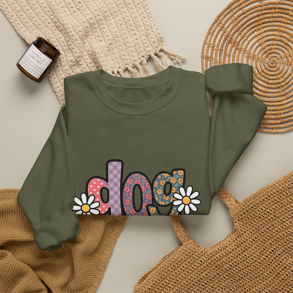 Floral Lettering Print Sweatshirt Dog Niece Gift Women Sketch Sweatshirt Typography Sweatshirt Dog Fan Hand Drawn Sweatshirt Niece Graphic Cartoon Chamomile