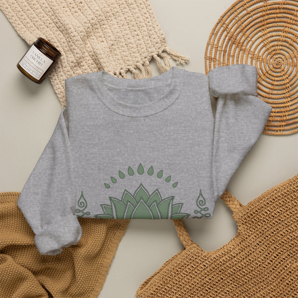 Lotus Blossom Sweatshirt Boho Chic Meditation Gift Women Sketch Sweatshirt Waterlily Sweatshirt Hippie Enthusiast Drawing Design Simple Sacred Geometry