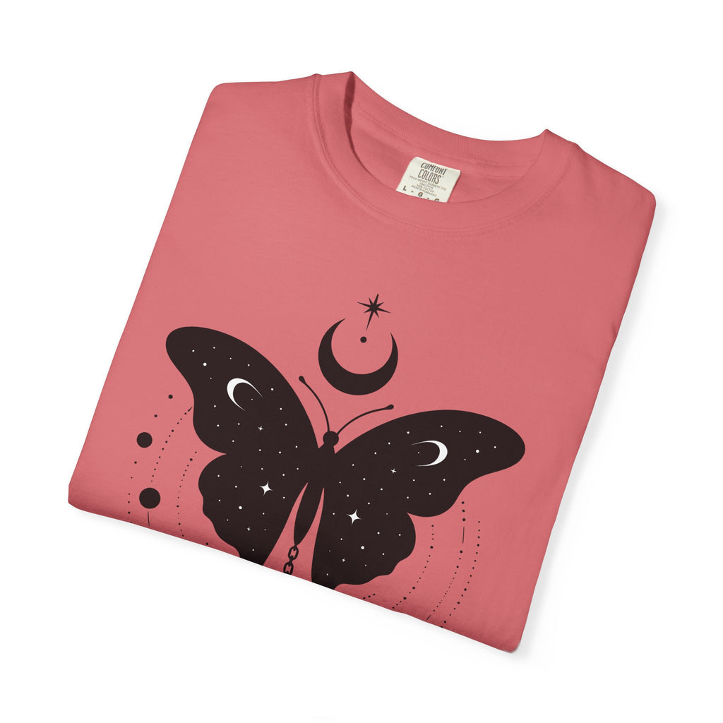 Butterfly Stone T-Shirt Boho Chic Supernatural Gift Women Mystical T-Shirt Rock T-Shirt Bohemian Fan Magical T-Shirt Occult Graphic Sleek Lunar