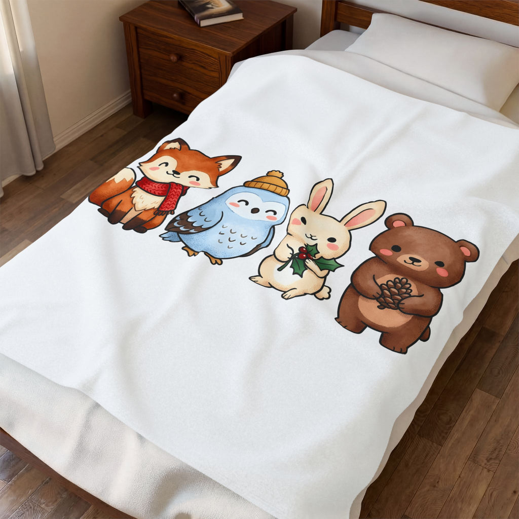 Forest Creatures Blanket Christmas Wildlife Gift Women Adorable Blanket Woodland Blanket Xmas Fan Cute Blanket Animal Graphic Comic Mistletoe