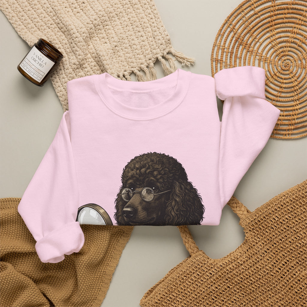 Poodle Detective Sweatshirt Dog Humor Gift Women Vintage Sweatshirt Dog Detective Sweatshirt Dog Fan Canine Comic Graphic Sweatshirt Hand Drawn Magnifying