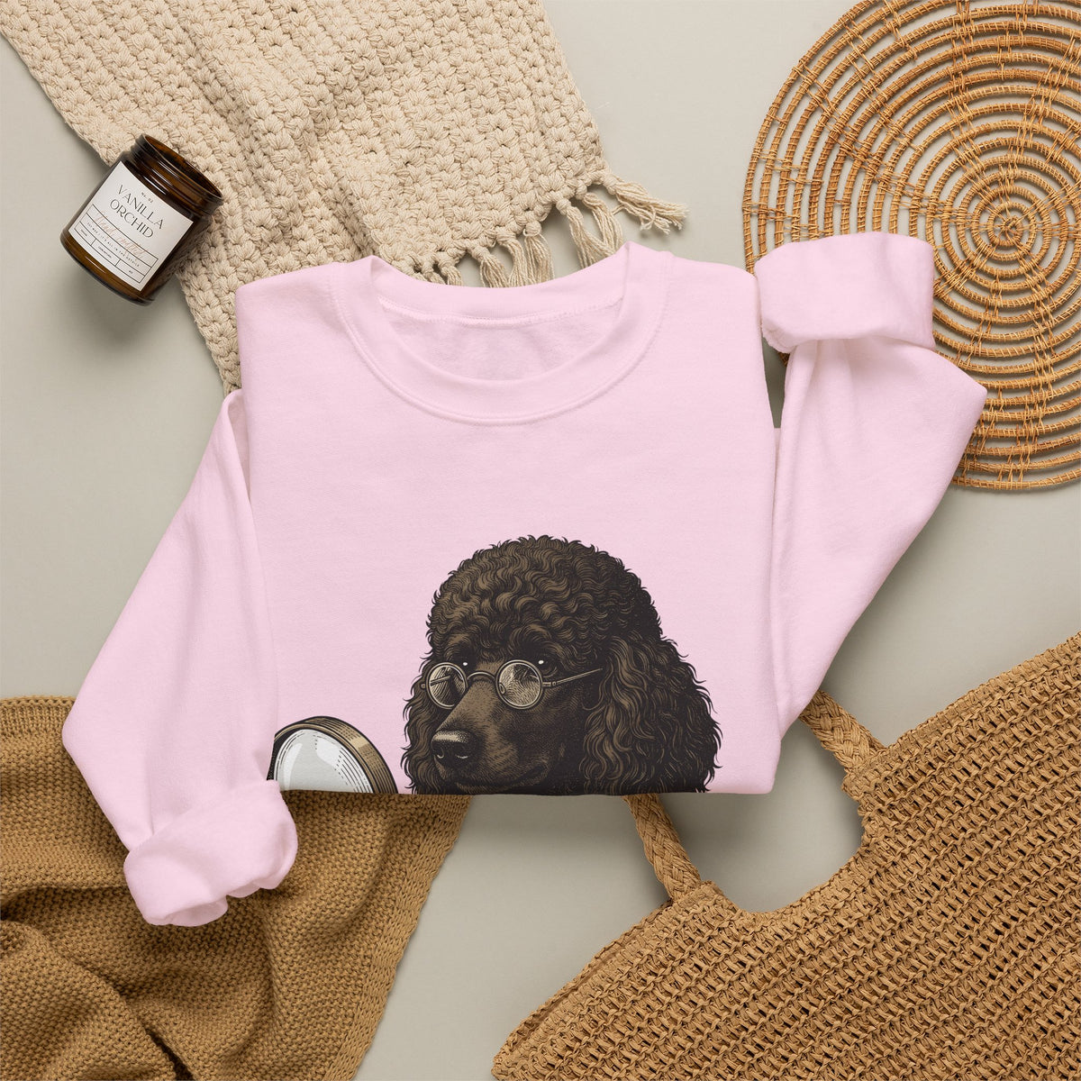 Poodle Detective Sweatshirt Dog Humor Gift Women Vintage Sweatshirt Dog Detective Sweatshirt Dog Fan Canine Comic Graphic Sweatshirt Hand Drawn Magnifying
