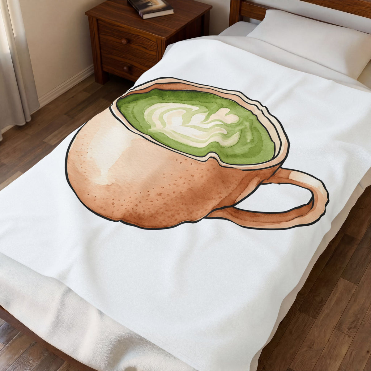 Matcha Tea Blanket Drinks Cuisine Gift Women Hand Painted Blanket Green Tea Blanket Beverage Fan Watercolor Blanket Food Graphic Simple Coffee Art