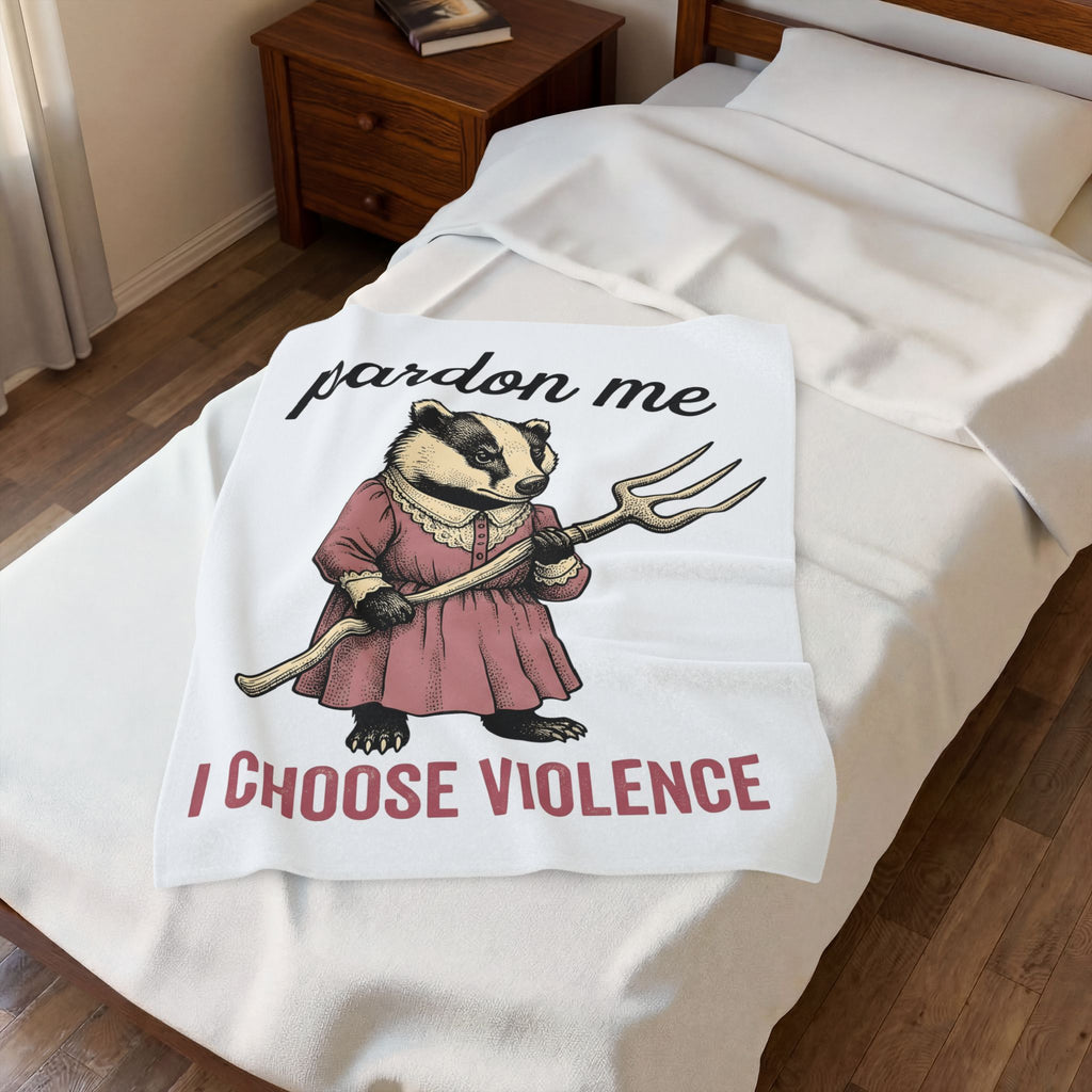 Badger Attire Blanket Funny Critter Gift Women Rustic Blanket Badger Blanket Humor Fan Folk Blanket Animal Graphic Doodle Fork Tool Blanket