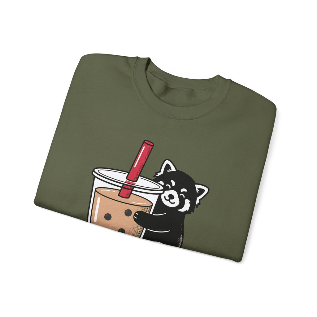 Red Panda Drink Sweatshirt Boba Wildlife Gift Women Adorable Sweatshirt Panda Drink Sweatshirt Bubble Tea Fan Cute Sweatshirt Animal Graphic Animated Milk Tea