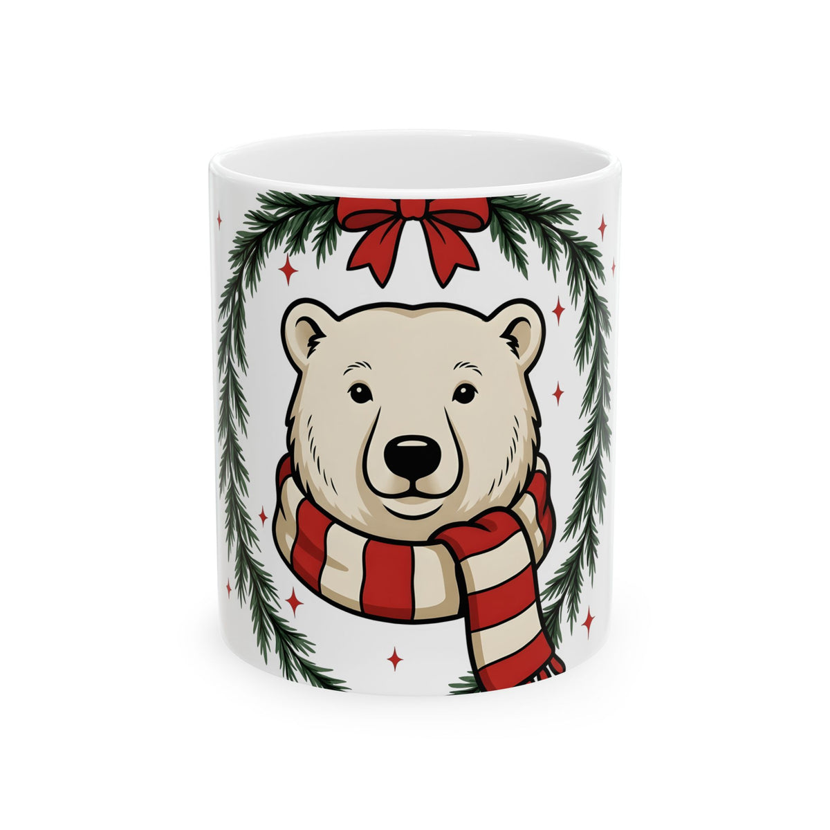 Arctic Bear Mug Christmas Wildlife Gift Women Comic Mug Polar Bear Mug Xmas Fan Cartoon Mug Animal Graphic Sketch Garland Mug