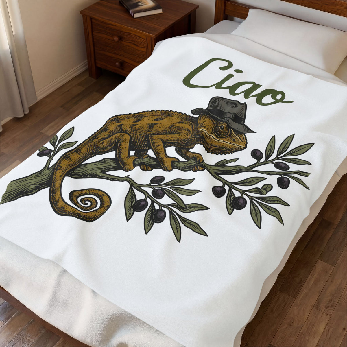 Reptile Hat Blanket Funny Nature Gift Women Classic Blanket Animal Hat Blanket Humor Fan Retro Blanket Wildlife Graphic Doodle Branch Blanket