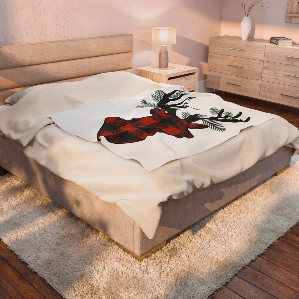 Tartan Elk Blanket Christmas Nature Gift Women Country Blanket Plaid Elk Blanket Xmas Fan Rustic Blanket Wilderness Graphic Antique Pine Twigs