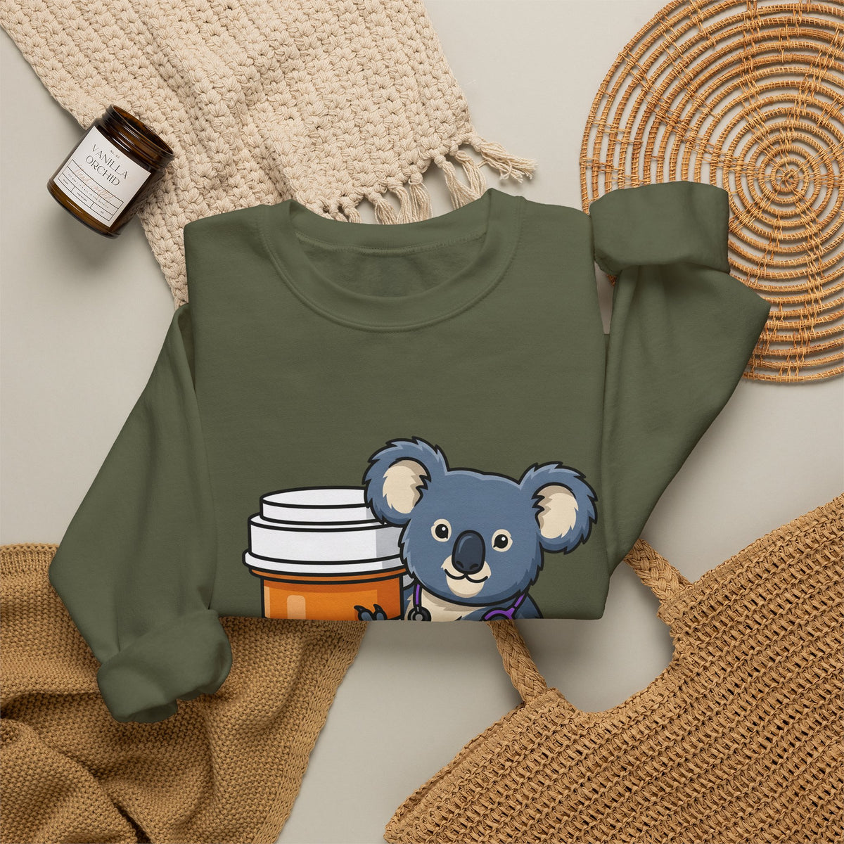 Koala Stethoscope Sweatshirt Nurses Animal Gift Women Cute Cartoon Sweatshirt Stethoscopes Sweatshirt Nurse Enthusiast Cartoonish Sweatshirt Wildlife Graphic