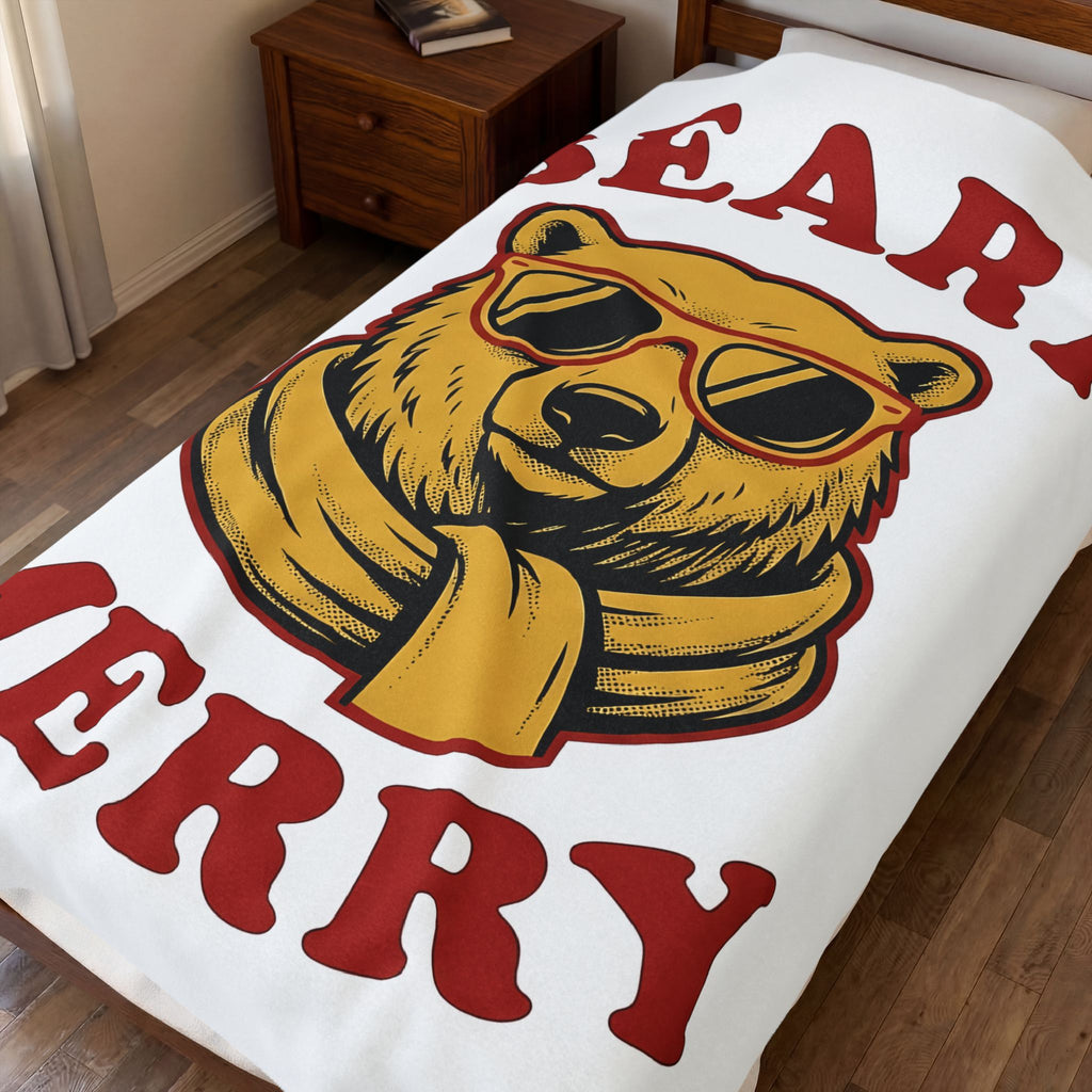 Bear Shades Blanket Christmas Wildlife Gift Women Comic Blanket Teddy Blanket Xmas Fan Cartoon Blanket Animal Graphic Retro Neck Wrap Blanket