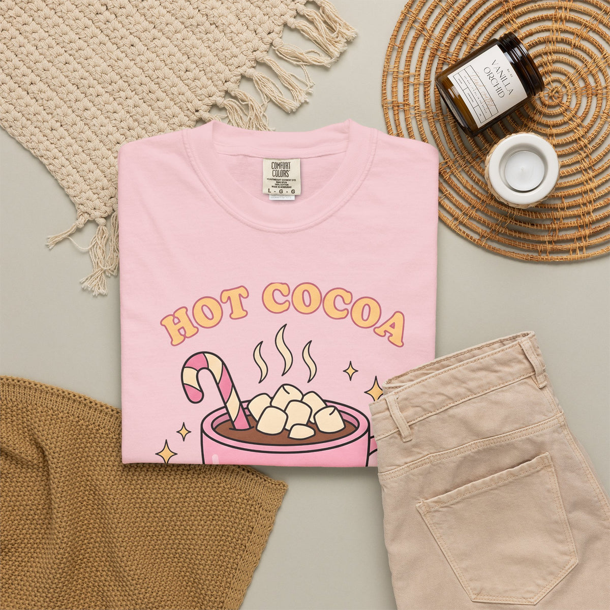 Hot Chocolate Cup Cocoa Winter Gift Line Mug Chocolate Fan Drawing Nostalgic White Marshmallows T-Shirt