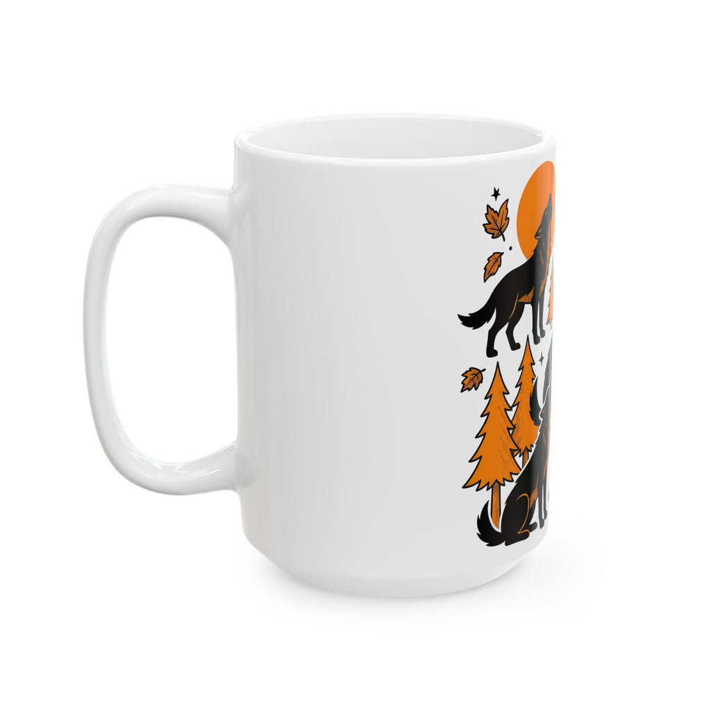 Wolf Crew Mug Halloween Fauna Gift Women Minimalist Mug Wolf Pack Mug Horror Fan Werewolf Mug Wildlife Graphic Sketch Bats Flying