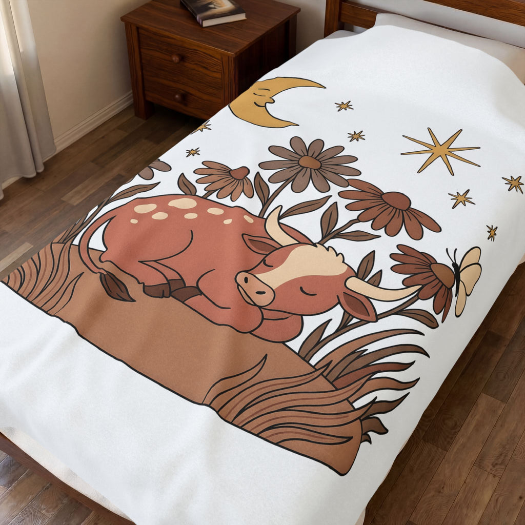 Sleeping Cow Blanket Cowgirl Western Gift Women Boho Blanket Cow Blanket Rancher Fan Hippie Blanket Rodeo Graphic Vintage Wildflowers Blanket