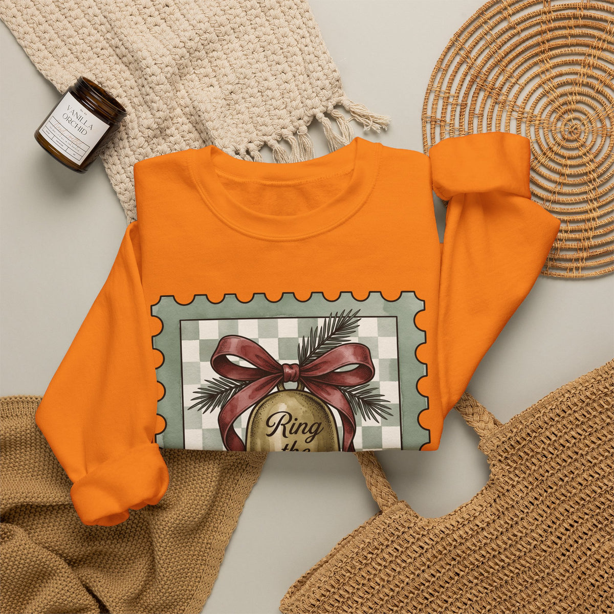 Festive Bell Sweatshirt Christmas Seasonal Gift Women Retro Sweatshirt Jingle Bell Sweatshirt Christmas Fan Vintage Sweatshirt Holiday Graphic Rustic Fir Twig