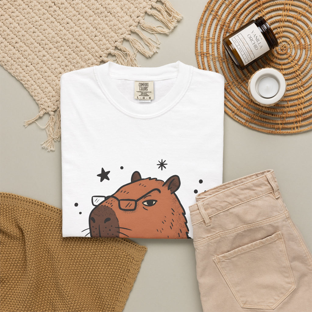 Capybara Specs T-Shirt Funny Fauna Gift Women Caricature T-Shirt Rodent T-Shirt Humor Fan Cartoon T-Shirt Wildlife Graphic Line Art Jumper T-Shirt