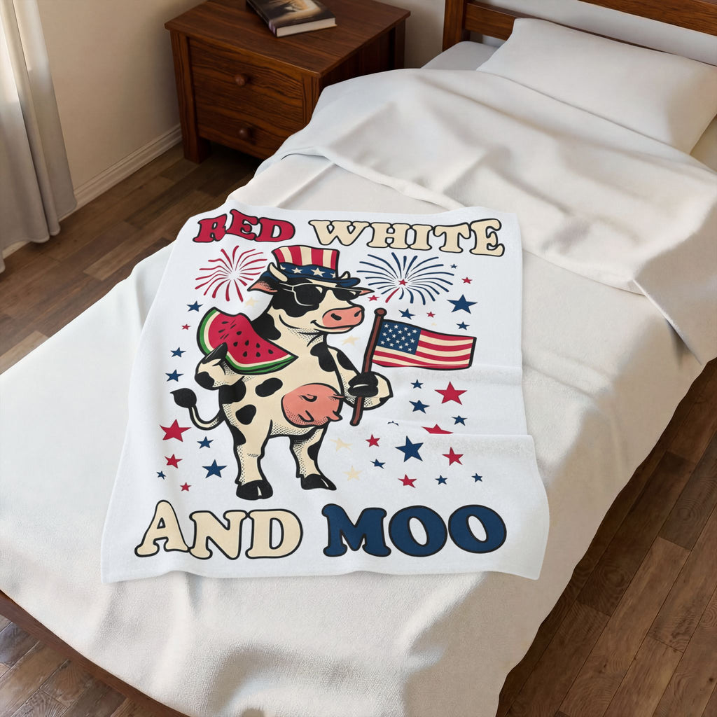Patriotic Cow Blanket 4th Of July Farming Gift Women Animated Blanket Cowgirl Blanket Independence Fan Cartoon Blanket Agricultural Graphic Classic