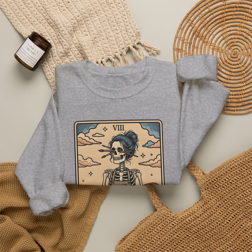 Skeleton Artist Sweatshirt Artist Gothic Gift Women Tarot Card Sweatshirt Skeleton Sweatshirt Art Enthusiast Occult Graphic Sweatshirt Vintage Sunflower Sweatshirt