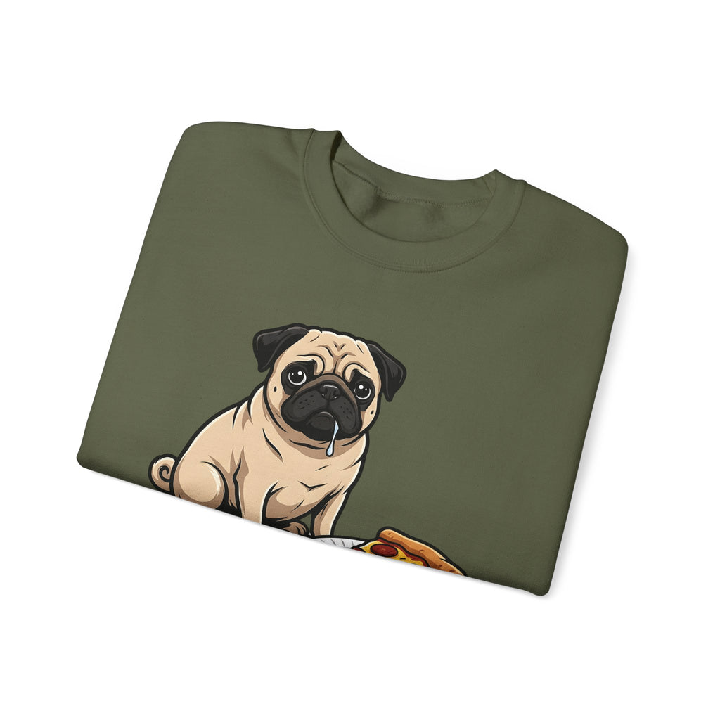 Pug Dog Sweatshirt Dog Meals Gift Women Line Art Sweatshirt Pugs Sweatshirt Dog Fan Illustrated Design Food Graphic Sweatshirt Sketch Pizza Piece Sweatshirt