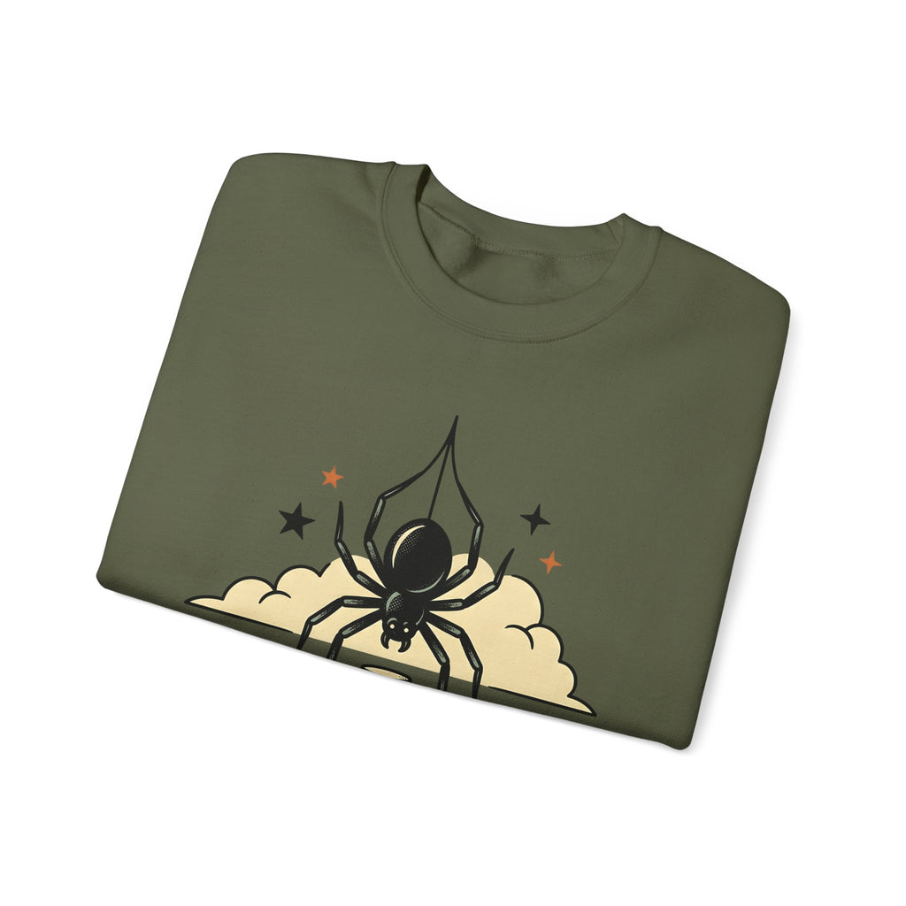 Spider Flask Sweatshirt Halloween Eerie Gift Women Typography Sweatshirt Flask Sweatshirt Horror Fan Gothic Sweatshirt Spooky Graphic Classic Glitter Sweatshirt