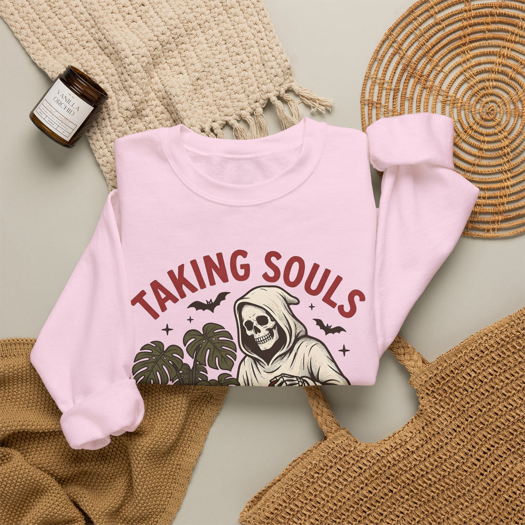 Skull Harvester Sweatshirt Halloween Outdoors Gift Women Classic Sweatshirt Reaper Sweatshirt Horror Fan Skull Sweatshirt Wilderness Graphic Line Art Jungle