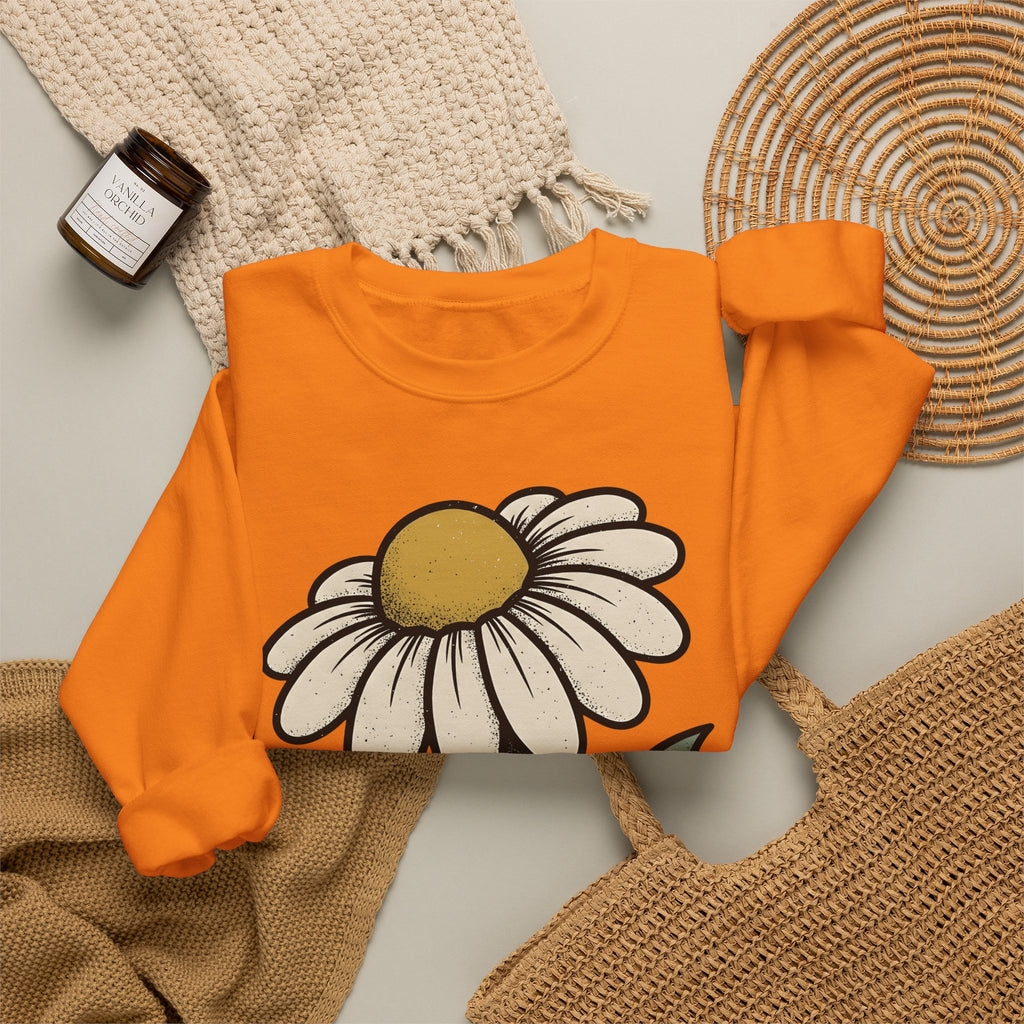 Daisy Petal Sweatshirt Floral Nature Gift Women Cartoon Sweatshirt Flower Sweatshirt Botanical Fan Comic Sweatshirt Outdoor Graphic Silhouette Sprig Sweatshirt
