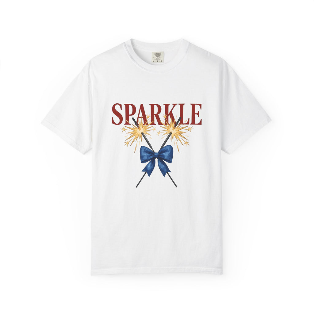 Sparkler Bow T-Shirt 4th Of July America Gift Women Hand Painted T-Shirt Sparkler T-Shirt Independence Day Fan Painted T-Shirt Patriotic Graphic