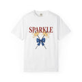 Sparkler Bow T-Shirt 4th Of July America Gift Women Hand Painted T-Shirt Sparkler T-Shirt Independence Day Fan Painted T-Shirt Patriotic Graphic