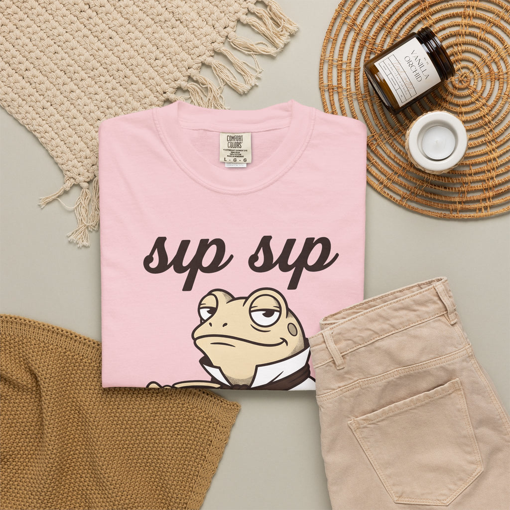 Frog Tea T-Shirt Funny Animal Gift Women Cartoon T-Shirt Tea T-Shirt Humor Fan Comic T-Shirt Creature Graphic Vintage Suit T-Shirt