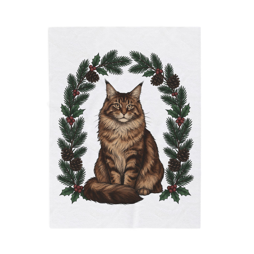 Maine Coon Kitten Blanket Cat Holiday Gift Women Floral Blanket Kitten Blanket Cat Fan Fancy Blanket Christmas Graphic Retro Pine Twigs Blanket
