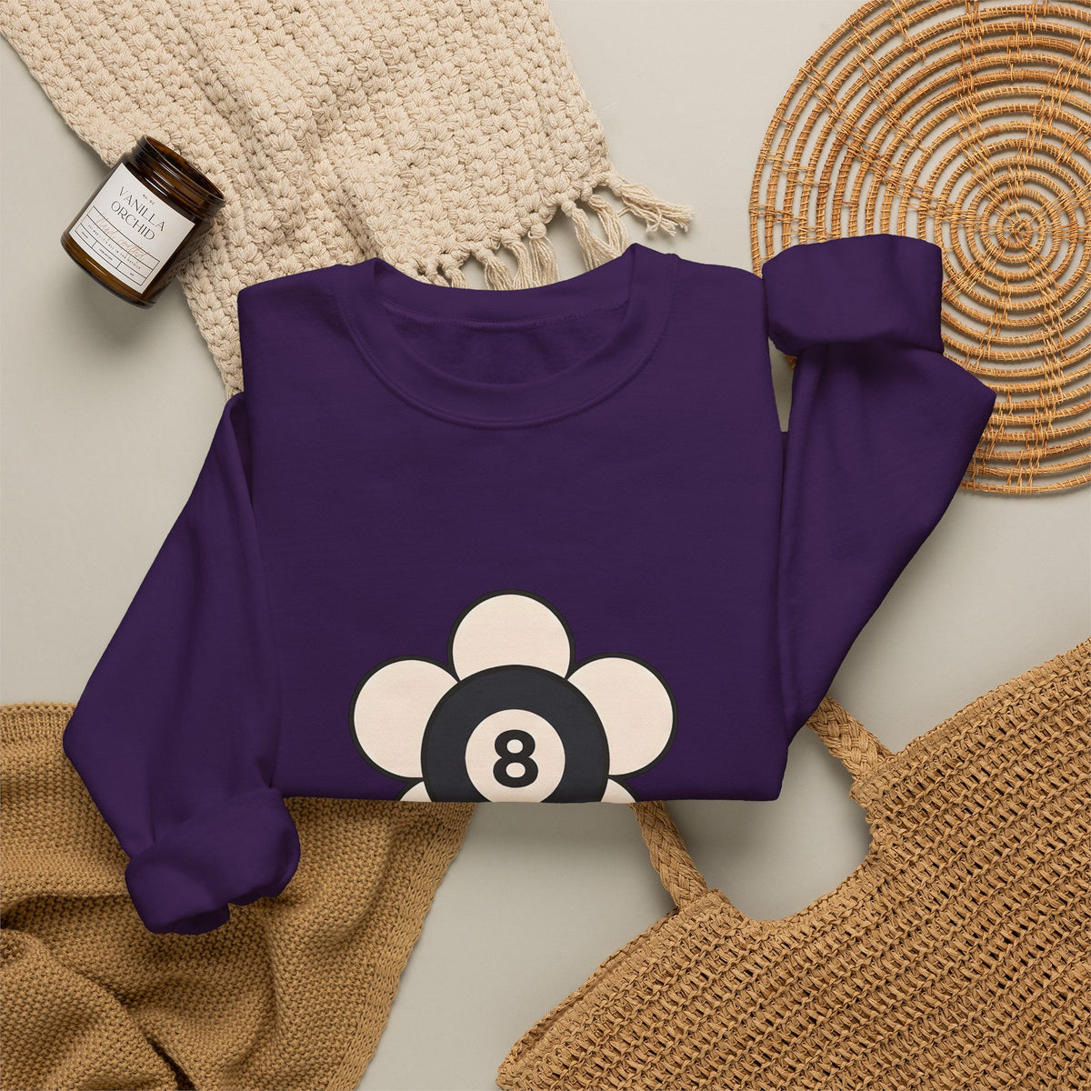 Eight Ball Flower Billiards Plants Gift Modern Magic Flower Pool Fan Artistic Floral Antique Sweatshirt