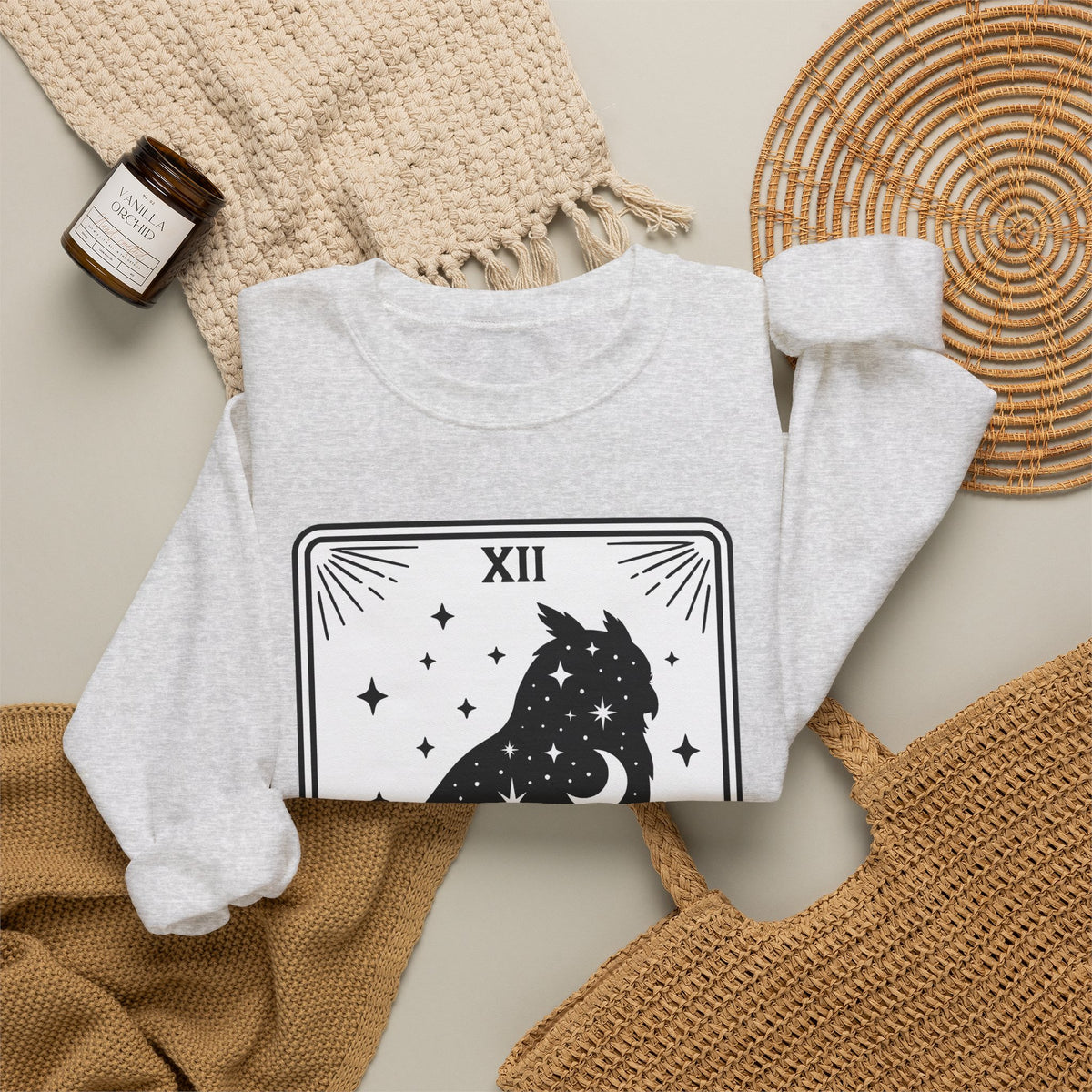 Owl Silhouette Sweatshirt Boho Chic Tarot Gift Women Celestial Sweatshirt Hoot Sweatshirt Bohemian Fan Mystical Sweatshirt Oracle Graphic Vintage Stars Sweatshirt