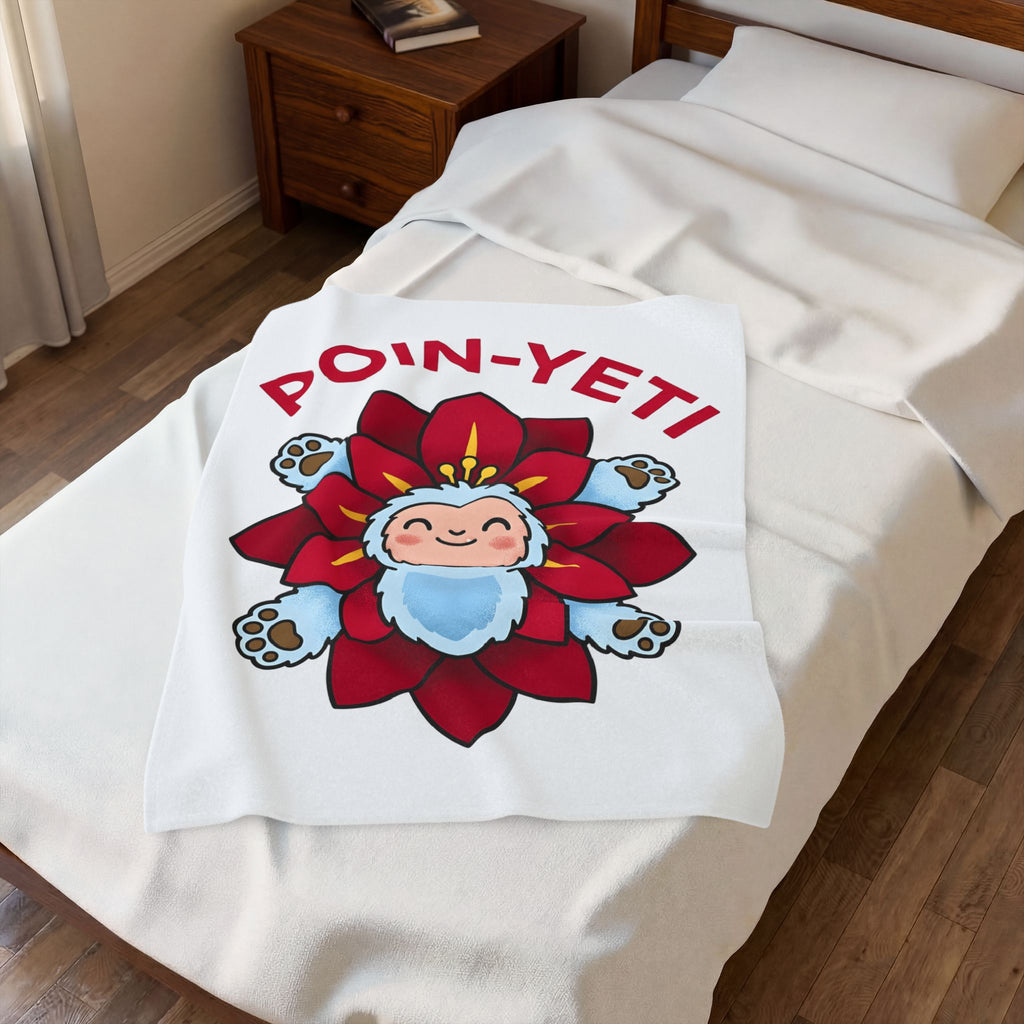Yeti Flower Holiday Christmas Gift Kawaii Sasquatch Winter Fan Xmas Cartoon Poinsettia Blanket