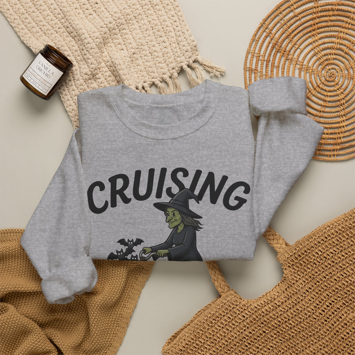Witch Cycle Sweatshirt Halloween Prank Gift Women Doodle Sweatshirt Witchcraft Sweatshirt Horror Fan Witchy Sweatshirt Prank Graphic Classic Bat Silhouette