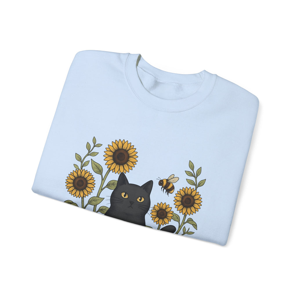Dark Cat Sweatshirt Boho Chic Garden Gift Women Line Art Sweatshirt Black Cat Sweatshirt Bohemian Fan Minimalist Sweatshirt Gardening Graphic Cartoon Yellow