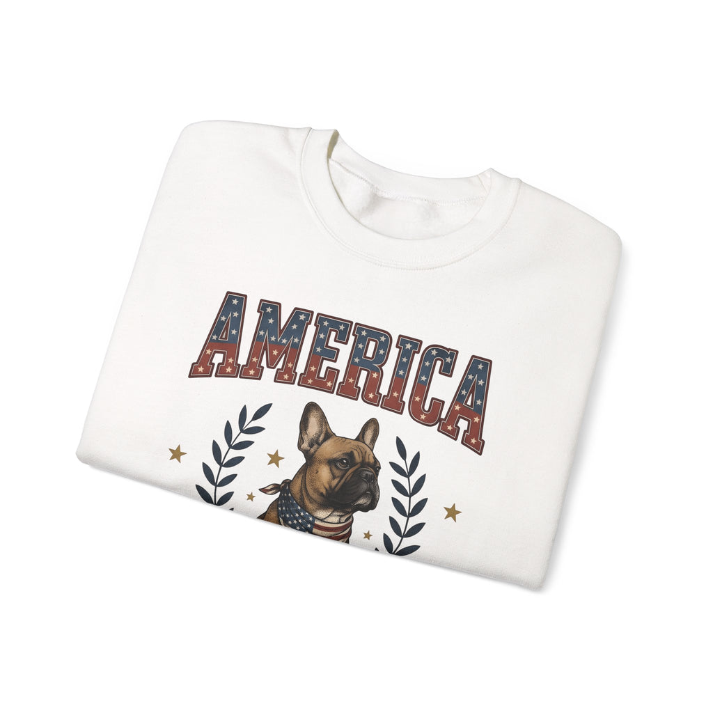 French Bulldog Sweatshirt America Patriotic Gift Women Vintage Sweatshirt Bouledogue Sweatshirt American Fan Retro Illustration Graphic Retro Stars Sweatshirt
