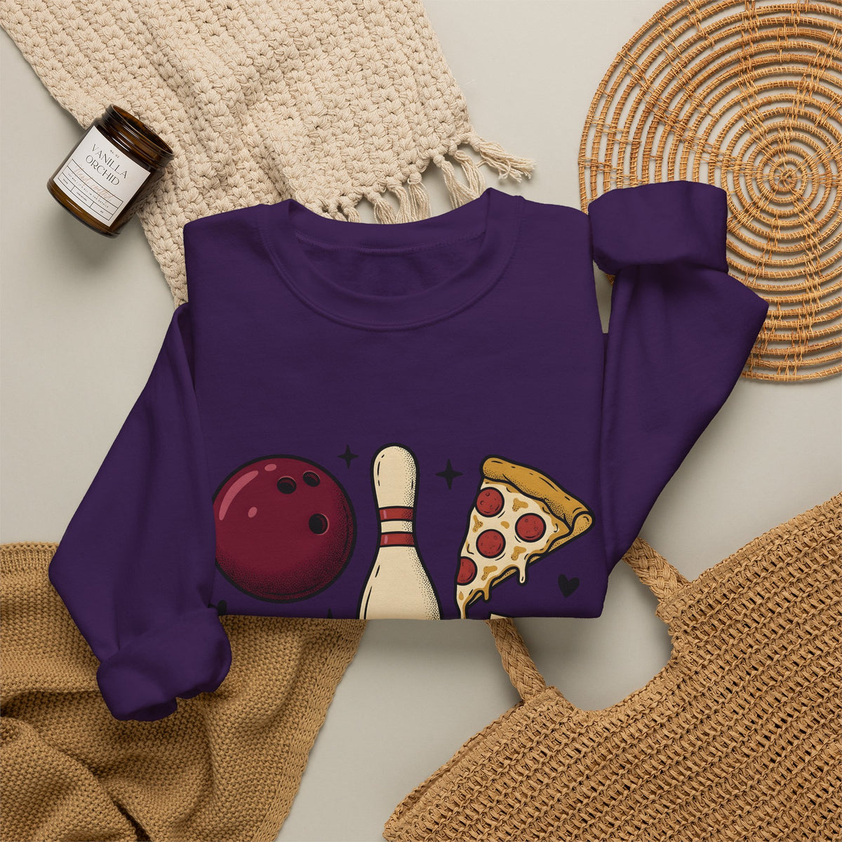 Bowling Ball Pins Sweatshirt Bowling Cuisine Gift Women Classic Sweatshirt Bowling Pins Sweatshirt Bowler Fan Vintage Sweatshirt Food Graphic Old School