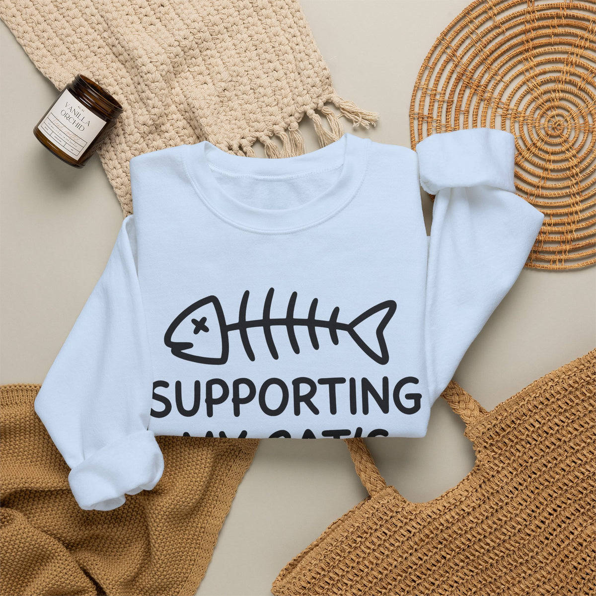 Fish Bone Sweatshirt Cat Funny Gift Women Cute Sweatshirt Fish Skeleton Sweatshirt Cat Fan Fishy Sweatshirt Humorous Graphic Sketch Cat Treats Sweatshirt