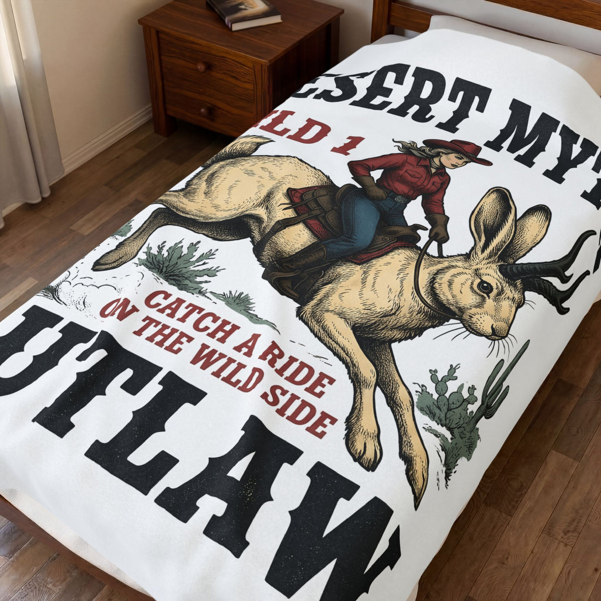 Cowgirl Jackalope Blanket Cowgirl Desert Gift Women Vintage Blanket Jackrabbit Blanket Cowboy Fan Retro Blanket Arid Graphic Western Cactus Blanket