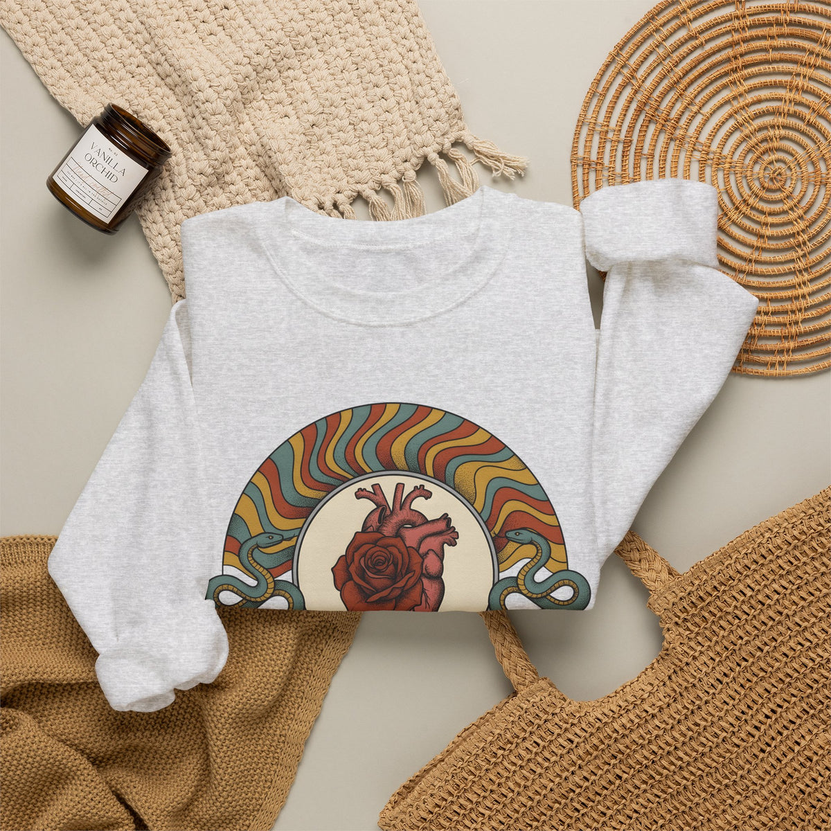 Anatomical Heart Rose Sweatshirt Boho Chic Spiritual Gift Women Psychedelic Sweatshirt Heart Rose Sweatshirt Boho Fan Trippy Sweatshirt Mystical Graphic Retro