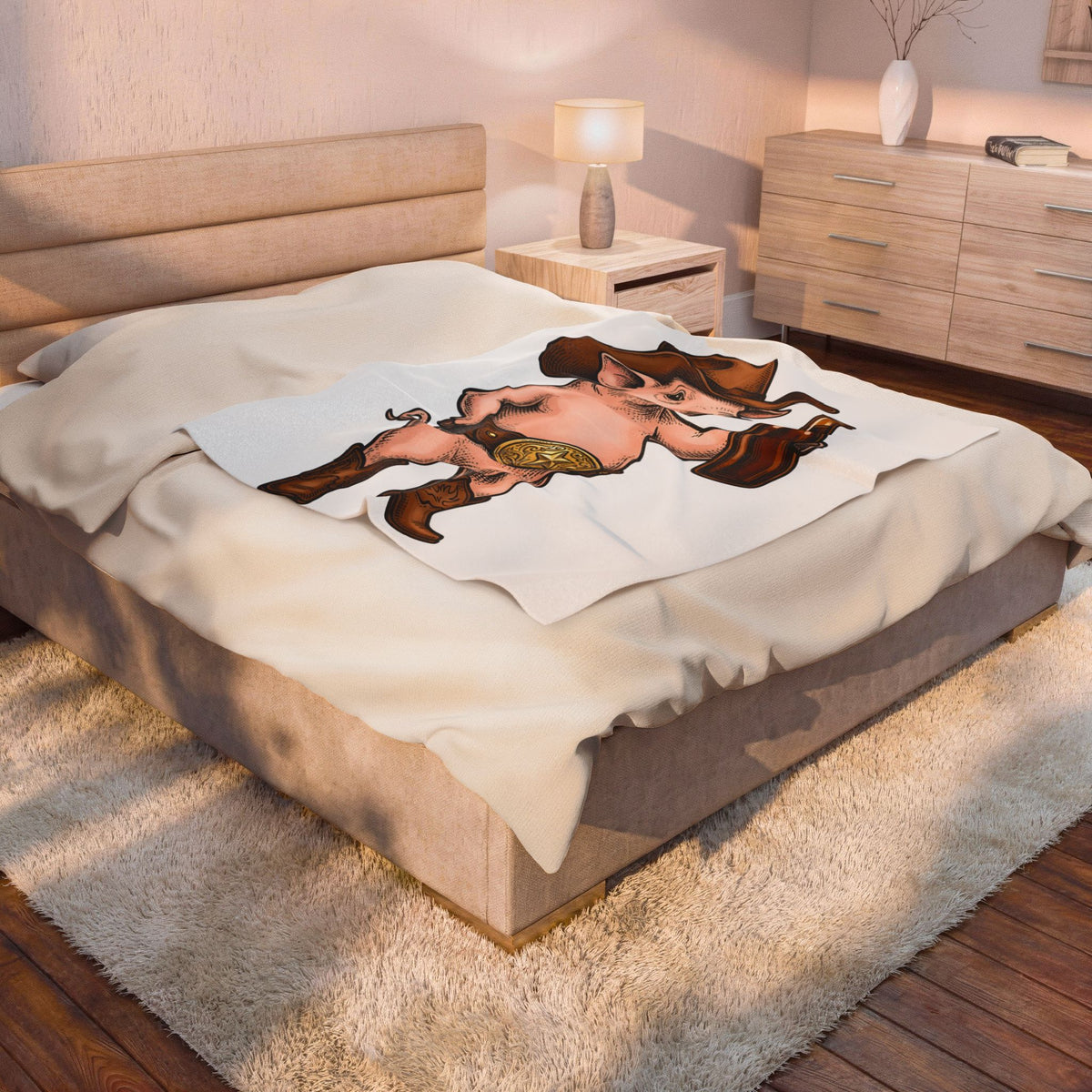 Western Pig Cowgirl Country Gift Cartoon Swine Rodeo Fan Rustic Old School Blanket