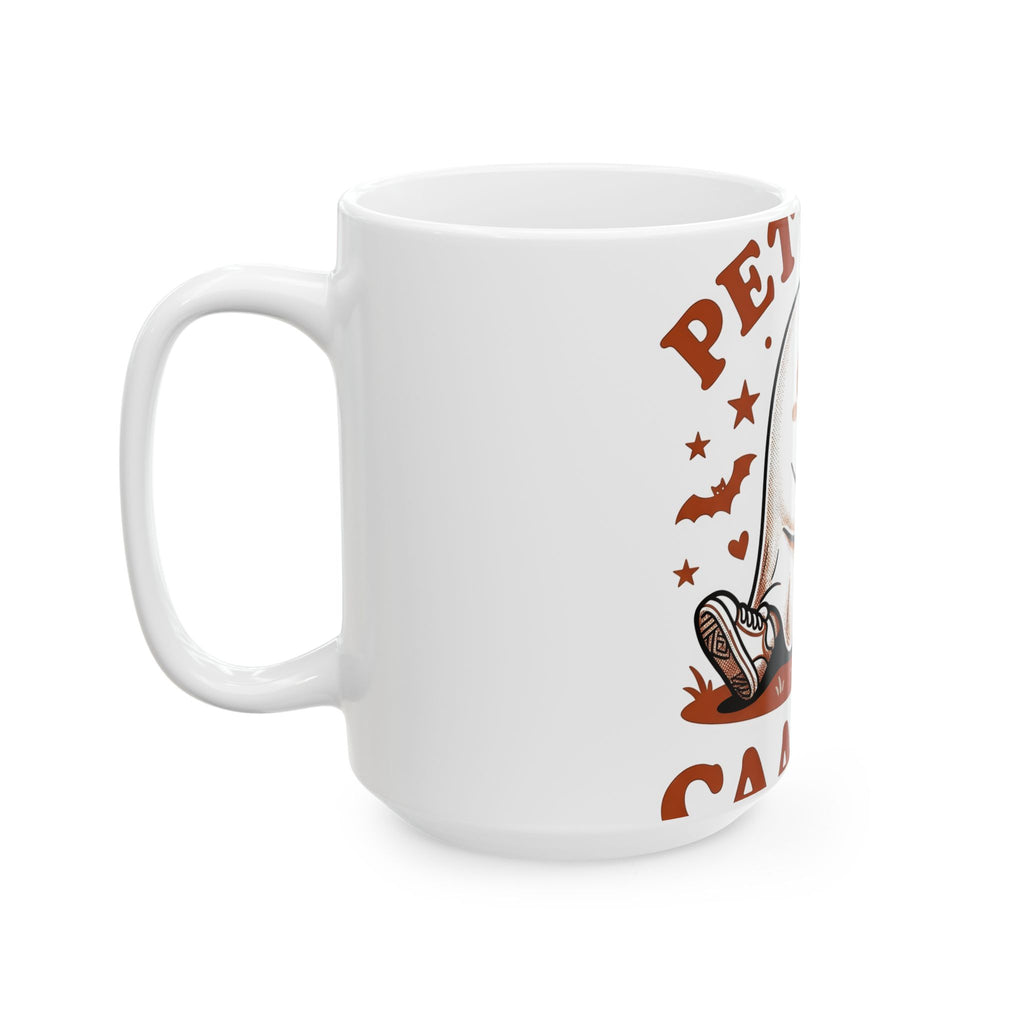 Spooky Cat Mug Halloween Animals Gift Women Comic Mug Cat Mug Horror Fan Cartoon Mug Creature Graphic Retro Flying Bats Mug