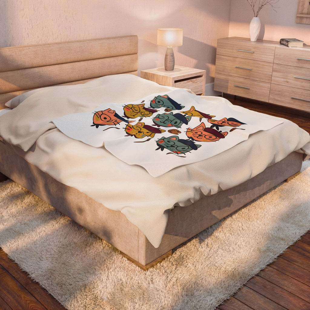 Painter Cats Blanket Cat Painting Gift Women Cute Blanket Kitty Cat Blanket Feline Fan Cat Art Blanket Artistic Graphic Sketch Paint Brush Blanket