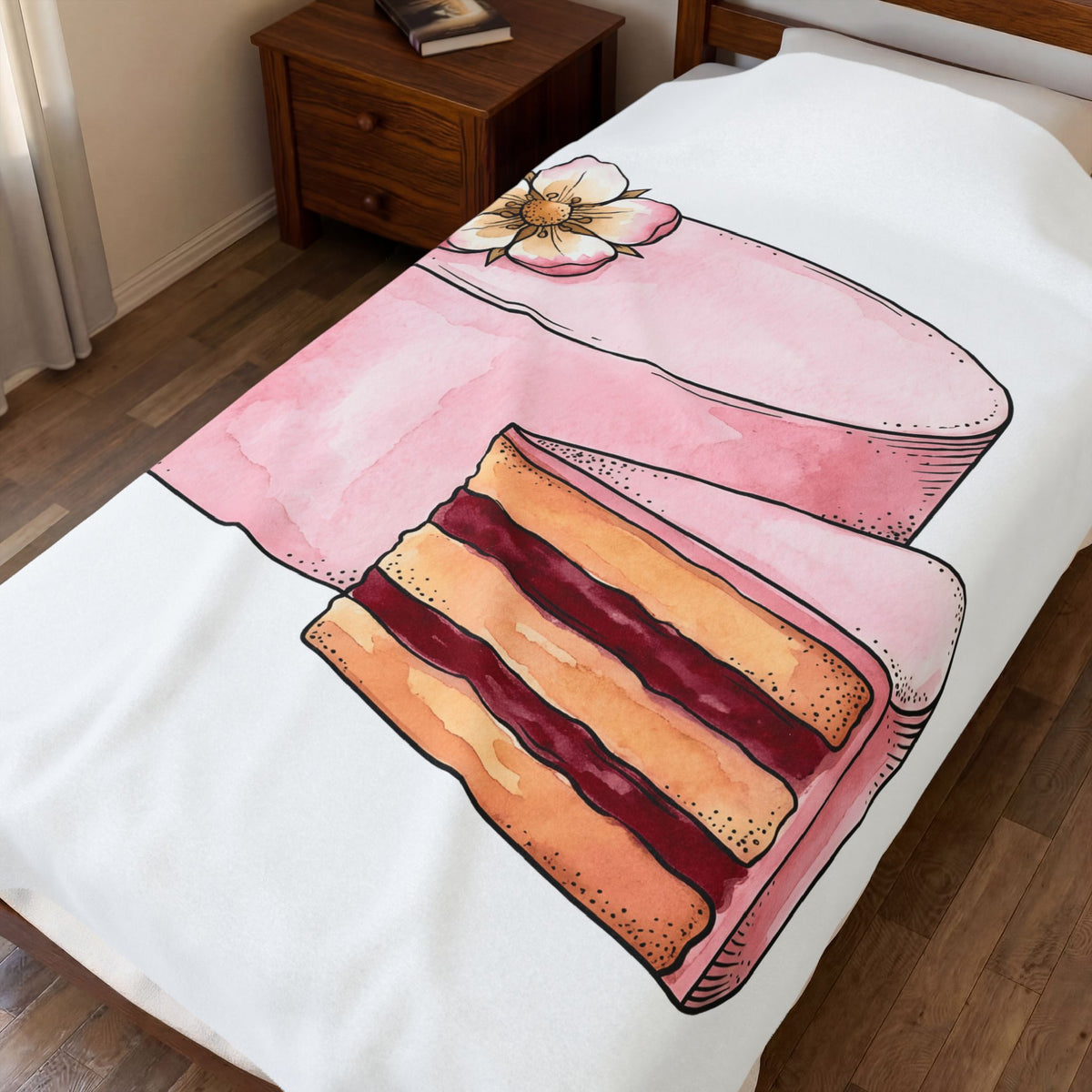 Layered Cake Blanket Desserts Pastries Gift Women Illustration Blanket Cake Blanket Sweets Fan Drawing Design Line Art Floral Blanket