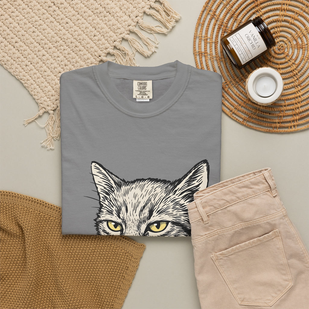 Cat Face T-Shirt Cat Jokes Gift Women Sketch T-Shirt Kitten T-Shirt Feline Fan Drawing Graphic Retro Chewing Gum T-Shirt