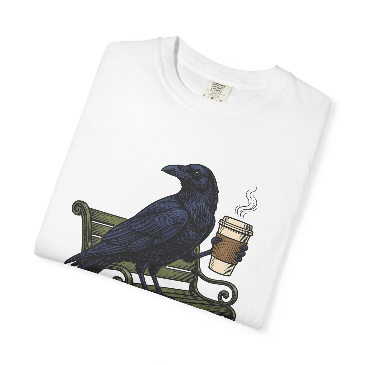 Raven Coffee T-Shirt Coffee Animal Gift Women Vintage T-Shirt Coffee T-Shirt Coffee Fan Retro T-Shirt Wildlife Graphic Hand Drawn Park Bench T-Shirt