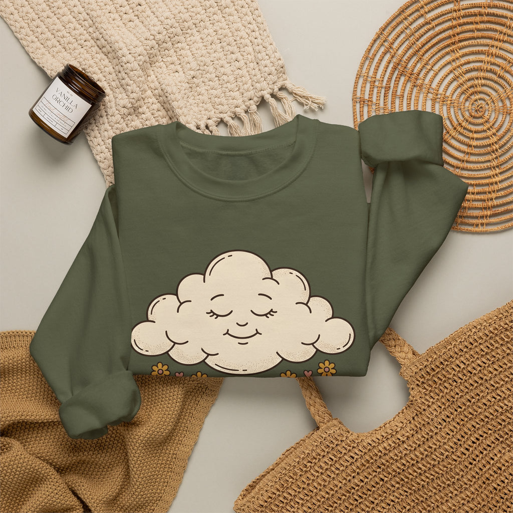 Joyful Cloud Sweatshirt Boho Chic Encouragement Gift Women Cartoon Sweatshirt Cloud Sweatshirt Bohemian Fan Illustrated Graphic Sweatshirt Hand Drawn Bloom