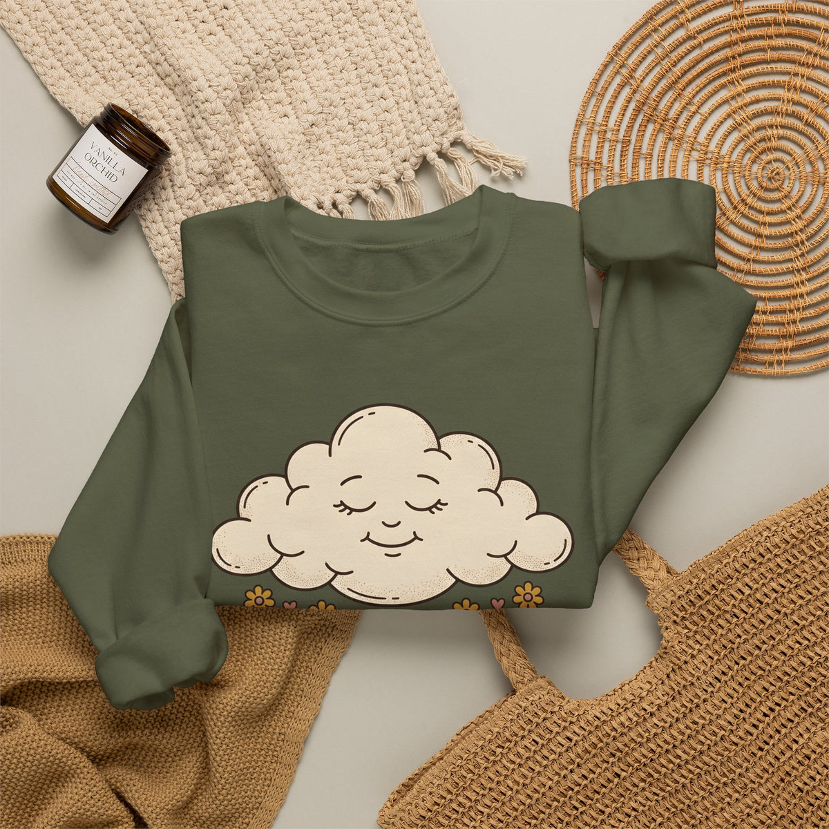 Joyful Cloud Sweatshirt Boho Chic Encouragement Gift Women Cartoon Sweatshirt Cloud Sweatshirt Bohemian Fan Illustrated Graphic Sweatshirt Hand Drawn Bloom