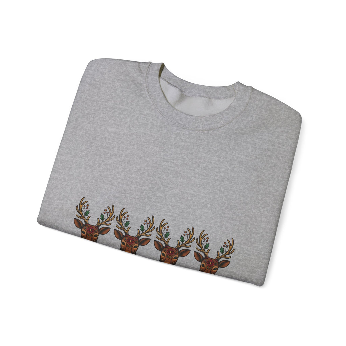 Reindeer Head Holiday Christmas Gift Folk Caribou Christmas Fan Primitive Xmas Vintage Holly Sweatshirt